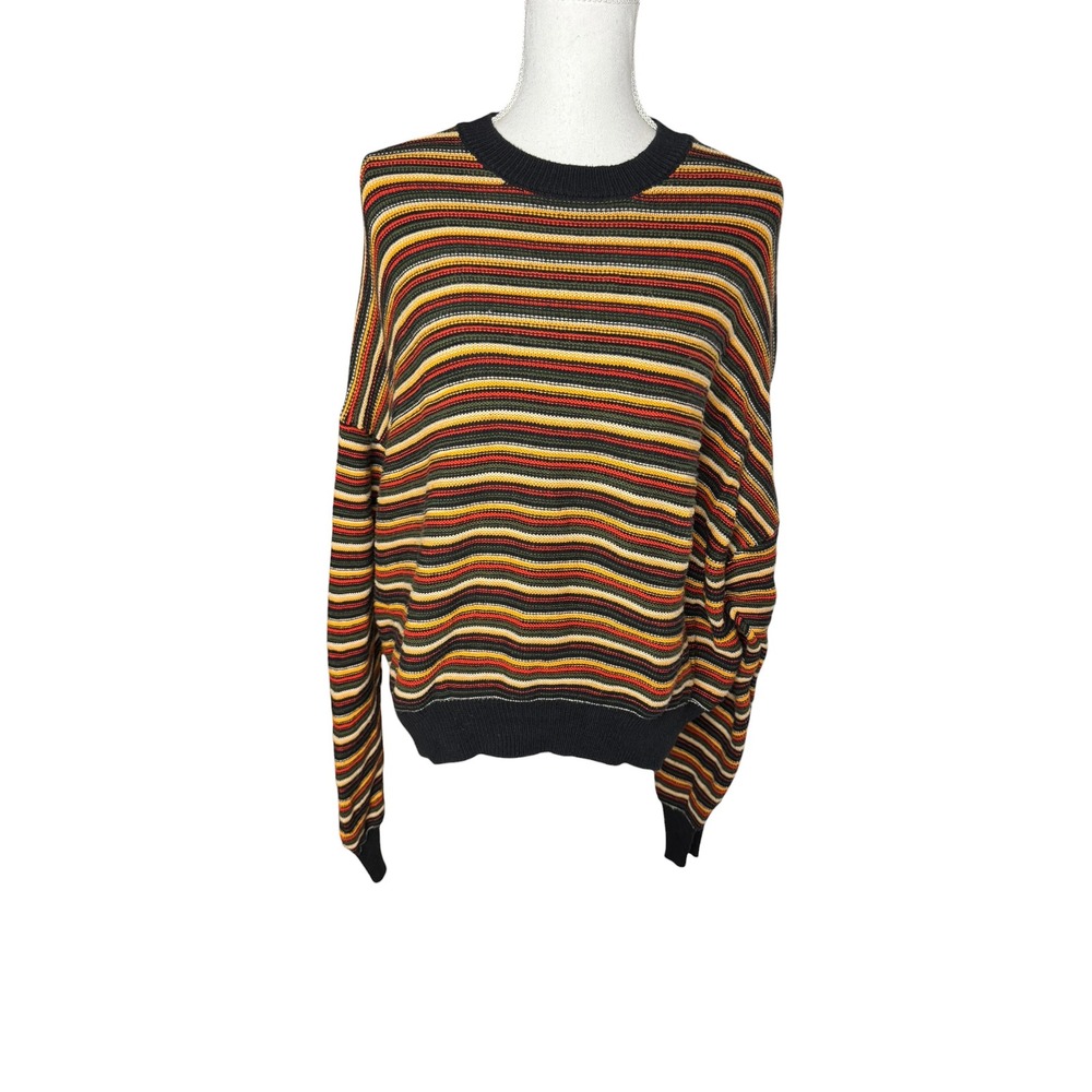 Spiritual Gangster Womens Multi Color Striped Cotton Knit Crewneck Sweater Small